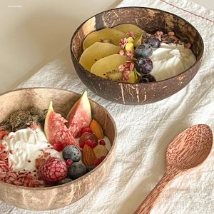 Yogurt Bowl Fruit Oatmeal Pure Natural Coconut Shell Charcoal Bowl Wooden Tableware Good-looking Wood Breakfast Bowl Ins Style