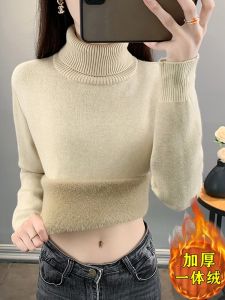 เสื้อสเวตเตอร์คอปกสูงแบบสวมหัวสำหรับผู้หญิงในฤดูใบไม้ร่วงและฤดูหนาว เสื้อชั้นในหนาปานกลาง ขนแกะหนา อบอุ่น สีสันสดใส