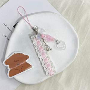 พร้อมส่ง❗️ที่ห้อยโทรศัพท์น่ารักโบว์สีชมพูพร้อมลูกปัดน้องแมว จี้ห้อยน่ารักโบว์ลูกไม้🎀