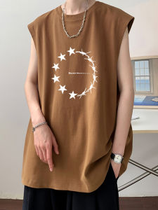 Mens Sleeveless Vest Pure Cotton Fitness Sport American Trendy Brand Coffee Color Sleeveless T-shirt Summer Casual Wear