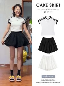 Màu Đen Nụ Hoa Ngắn Quần Bộ Nữ Mùa Hè Cạp Chun Cao Vòng Eo Thon Gọn Bí Ngô Quần Thoải Mái Đèn Lồng Ống Rộng Quần