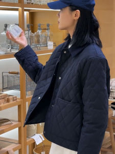 YUFUQING | Retro Style Diamond Pattern Cotton Jacket Womens Dark Blue High End Feel Sleeveless Cardigan Spring Autumn New Arrival