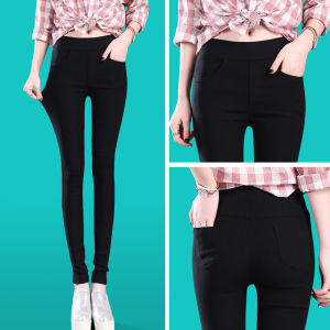 Grey High Waist Elastic Waist Bottoming Pants Womens Spring Autumn Outerwear Thin Summer Nine Points Slimming Pencil Pants