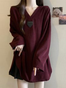 AIYITI | Fashion Stylish V-neck Red Plus Size Hip-covering Hoodie