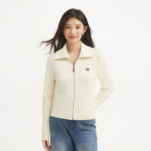 Hotwind | Striped Zip-front Knit Sweater