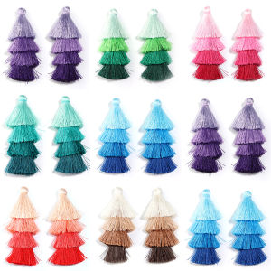 4pcs 8cm Colorful Polyester Silk Tassel Pendant Four Layer Chrismas Tree Fringe Charms For DIY Crafts Sewing Curtain Bag Decor