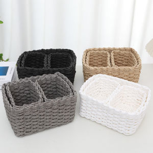 3pcs Handmade Straw Woven Soft Storage Round Paper Rope Storage Basket for Organizing Decorative Storage Bins Office Storage Box
