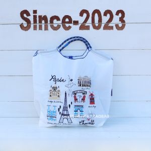 Eco-Friendly Ballchain Shopping Bag Embroidered Shoulder Bag High round Paris Eiffel Tower Series Japanese Nylon Casual Simple Style