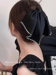 Elegant Black Butterfly Knot Hair Clip Pearl Low Ponytail Female Hair Accessories Back of Head Clip for Travel And Camping