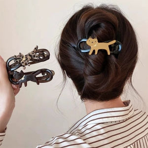 C.three High-end Cat Twist Clip Cute Funny Curled Hair Clip Cartoon Leopard Print Cat Hair Claw Clip