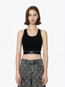ANN ANDELMAN | Black Short Knitted Out Sporty Tank Top