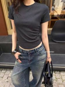 Slim Fit Short Sleeve T-Shirt Womens Solid Color round Neck Casual Style Base Layer Shirt Moisture Wicking Cotton Polyester
