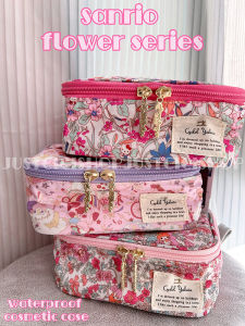 กระเป๋าใส่เครื่องสำอางลายการ์ตูนรูปดอกไม้ Kitty Twin Stars กระเป๋าใส่ของแบบซิปสไตล์ญี่ปุ่น กระเป๋าสะพายไหล่ Oxford Cloth