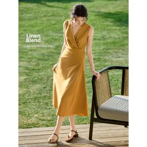 MOHANYIMEI | Linen Slim Fit Fish-tail Halter Dress