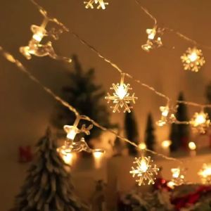 Christmas Reindeer Snowflake String Lights Battery Powered LED Fairy Lights Lamp for Xmas Tree Indoor Home Party Holiday Decor