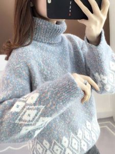 Thickened Fleece High Collar Sweater for Women Autumn Winter Warm Fluffy Long Sleeve Base Shirt for Junior High School Students