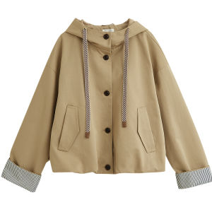 INMAN | Khaki Bloom Short Jacket for Women 2026 Autumn American Workwear and Trench Coat Style