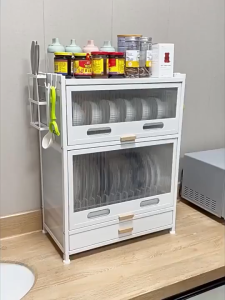 Nearra 3/4 Layers Kitchen Countertop Bowl and Chopstick Drain Rack Pull-Out Plate Organizer Storage Rack