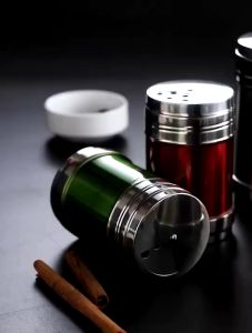 UMI Stainless Steel Seasoning Jar Salt Sugar Shaker Pepper Bottle Rotating Cover Toothpick Holder BBQ Spice Kitchen Storage