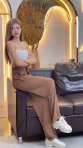 กางเกงเอวสูงผ้าร่อง ผ้าทิ้งตัวพริ้วสวย ทรงสวยขายาว กางเกงวอร์ม ไม่บาง ทรงสวยมาก ทรงดูผอมสูง ราคาถูก K9032