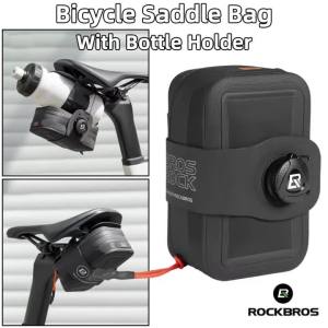 RockBros | ROCKBROS Bicycle Saddle Bag With Bottle Holder Waterproof Expandable Bike Tail Bag Lightweight Portable Cycling Storage Bag