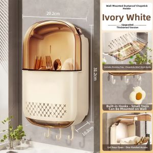 Wall Mounted Chopstick and Spoon Organizer Drain Rack