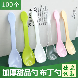 Small Spoon Color Flat Spoon Shovel Shape Spoon Disposable Tableware Cute Dessert Spoon Pudding Spoon 100 Pcs/Bag