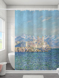 Waterproof Bathroom Shower Curtain Monet Oil Painting Living Room Decor Balcony Water Blocking No Drilling Required