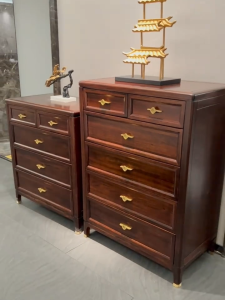 Modern Chinese Style Solid Wood Chest of Drawers Storage Cabinet Bedroom Simple Design Walnut Wood Five Drawer Six Drawer Living Room Entrance Cabinet