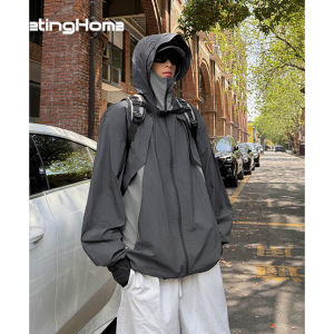 HetingHOME | Hetinghome Summer Trendy Couple Hooded Thin Jacket Loose Mens Sun Protection Outerwear Washed Outfit Long Sleeve Zipper Closure