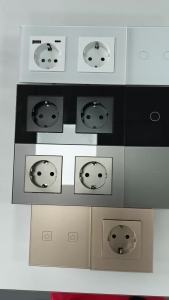 UBARO | UBARO EU Standard 16A Wall Socket Tempered Glass Panel 86*86mm Schuko Power Outlet With Iron Bracket AC250V