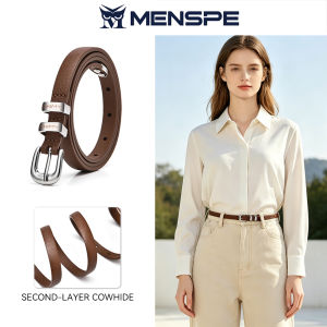 MENSPE Fashion Women Belts Super Thin Belt Retro Belt Elegant Slim Belt Soft Cow Leather Belt Adjustable Girls Ladies Long Straps Waistbands Dress Coat Alloy Buckle Leisure Belt 1.4cm Width