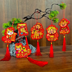 2026 CNY Hanging Ornament Pendant Wealth Prosperity Spring Festival Home Decoration DIY Bonsai Display Chinese New Year Auspicious Charm Red Gold Lucky Symbol for Living Room Door Window Shop Office Festival Decor Reusable Style