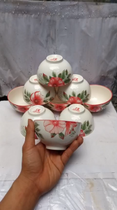 (mua 20c tặng 1 dĩa 15cm NN) combo 10 chén 5 chén sứ hoa đỏ 11.5cm GL77 kích thước 11.5cm chén bóng đẹp hoa văn sang trọng