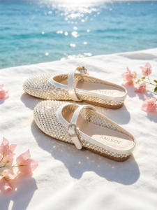 Josiny | New Summer French Pearl Padded Slides Slip-on Soft Bottom Flat Shoes