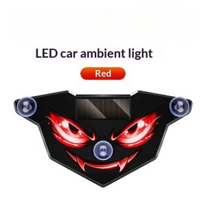 Aitemay Solar Car Demon Eye LED Ambient Light Type C Rechargeable Wireless Atmosphere Lamp Suction Cup Mount Cool Devil Eyes Decoration For Auto Interior Exterior Door Window Universal