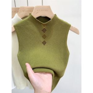 LAREINE 2024 Summer Knitted Vest for Women Casual Style Sleeveless T-shirt Half Turtle Neck Stretching Tank Top for Lady