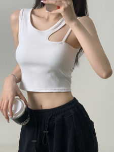 Black Irregular Strapless Vest Women Summer Spicy Outerwear Sports Sleeveless Top with Chest Pad Fashionable Commute Style