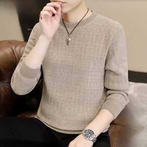 HENGYUANXIANG | Warm Thickened Fleece Round Neck Knitted Sweater For Men Winter Fashionable Base Layer Korean Style Knitwear Youth Polyester Viscose Nylon