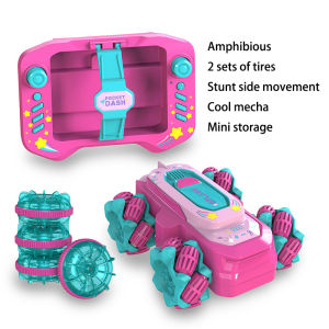 Mini Amphibious Remote Control Car Boat for Kids 4WD Waterproof RC Vehicle with Light 360°Rotation RC Truck Stunt Car Gifts Toys for Boys Girls Age 4 5 6 7 8+