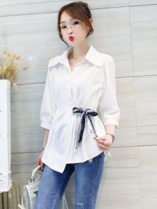 Shalldoer | Summer New White Big Size Womens Fashion Seven-Quarter Sleeve Shirt