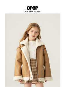 OPCP Kids Lamb Fur Jacket Winter New Style Girls Baby Suede Velvet Motorcycle Suit Thickened Wool Polyester Coat for Children