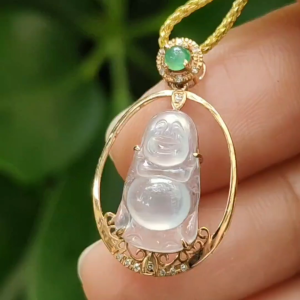 Icy Buddha Jadeite Pendant – Natural Type A Jadeite 18K Setting Symbol of Peace and Wisdom (18kp103)