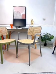 SOLIHIYA Home Rattan Chair Dining Chair Vine Woven Plastic Chairs With Handrail