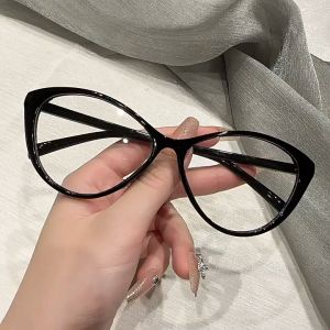 Unyiel - Kacamata Korea Wanita Kacamata Anti Radiasi Retro Wanita Fashion Cat Eye Eyeglasses hitam pria Eyewear