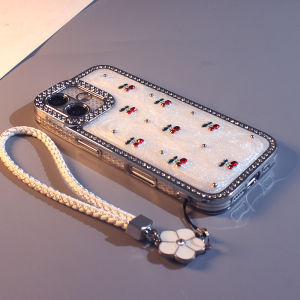 Full Screen Cherry Design Silicone Phone Case for iPhone 16 pro Max 17 pro Drop Resin Womens Style Protective Cover Luxury Sensation