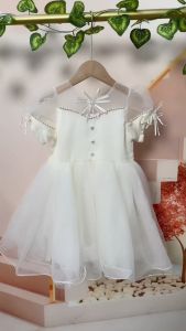 Dress Anak Perempuan Fashion Import Cream Lace Transparant Pita Mutiara