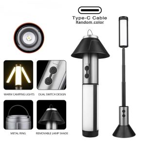 Rechargeable Telescopic Multi-functional Camping Light 2 in 1 Camping Lantern Flashlight with Hook Outdoor Emergency Work Light