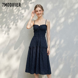 7.Modifier | Đầm Maxi Thanh Lịch Pháp Hoa Văn Dây Đeo Cột eo Mùa Hè