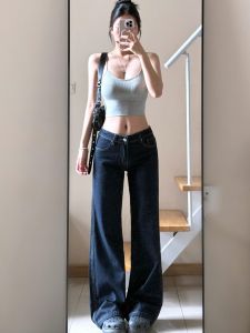 Quần Jeans Ống Thẳng Rộng Cạp Lửng Kiểu Dáng Rộng Cho Nữ Quần Jeans Denim Cao Cấp Mùa Hè 2025 Quần Jeans Denim Thường Ngày
